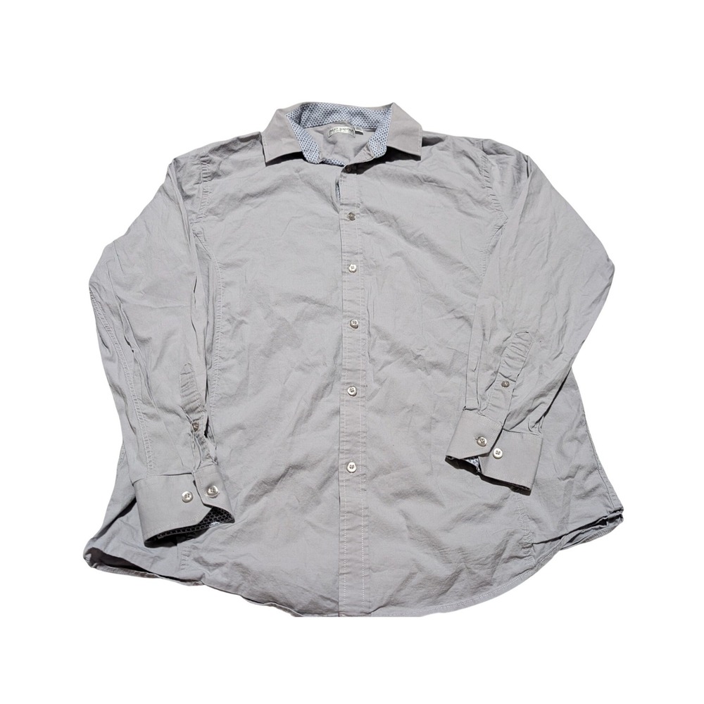 Alex Vando Button Down Shirt Mens Large Gray Long Sleeve Cotton Stretch‎ Regular